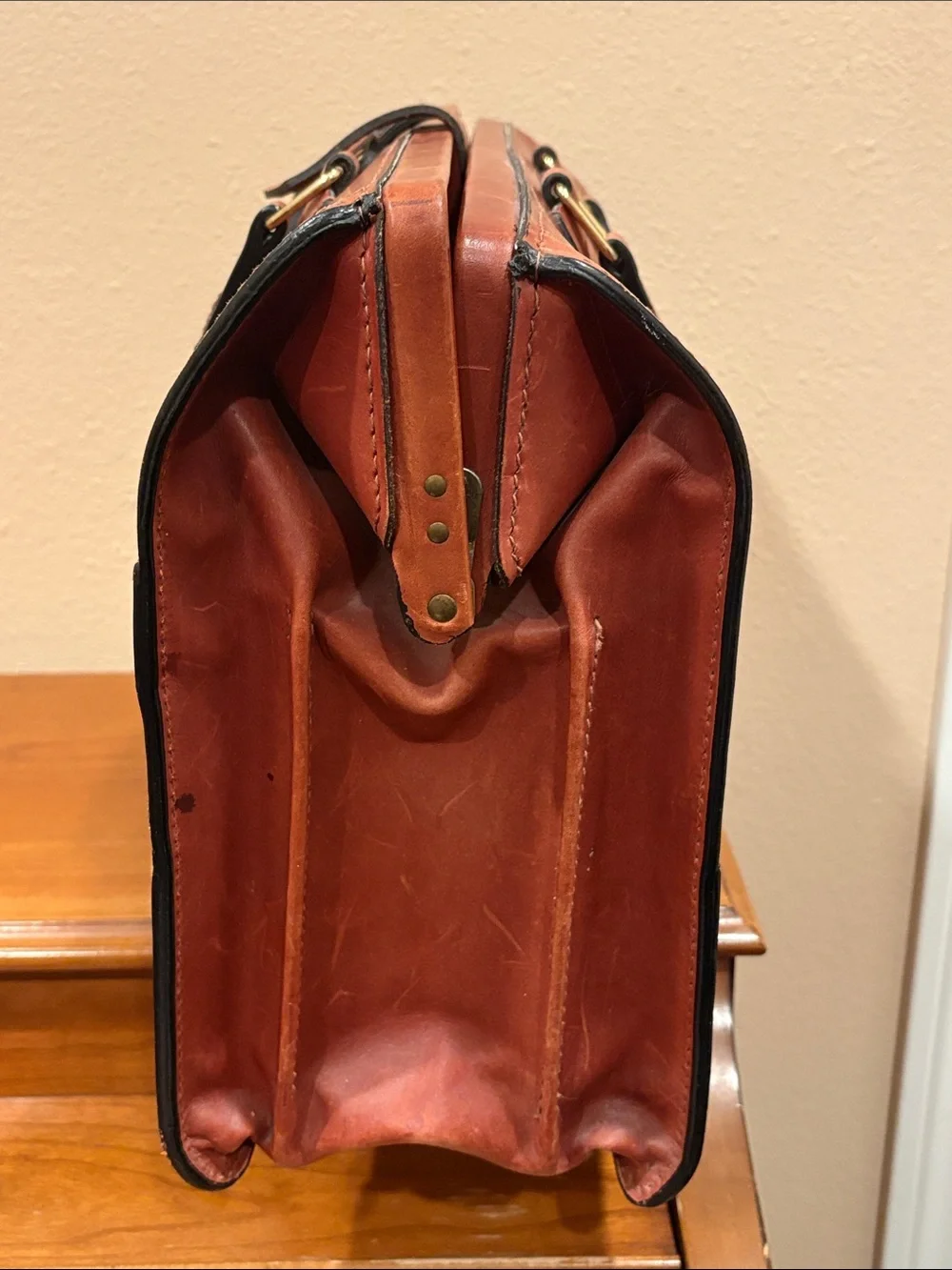 Vintage Schlesinger Men's Belting Leather Briefcase Bag in Cognac Brown